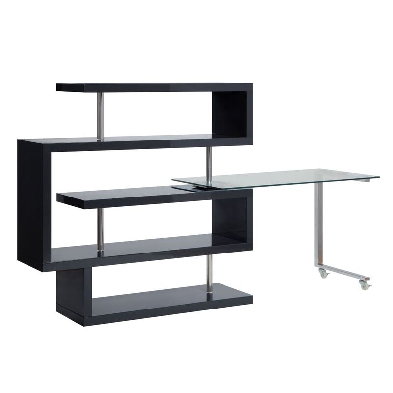 Raceloma Writing Desk w/Shelf, Clear Glass, Black & Chrome Finish 93177