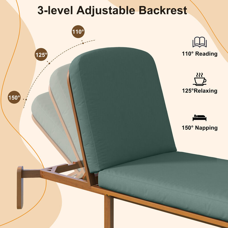 Merax Acacia Wood Adjustable Outdoor Chaise Lounge with Thick UV-Resistant Cushion image number 4