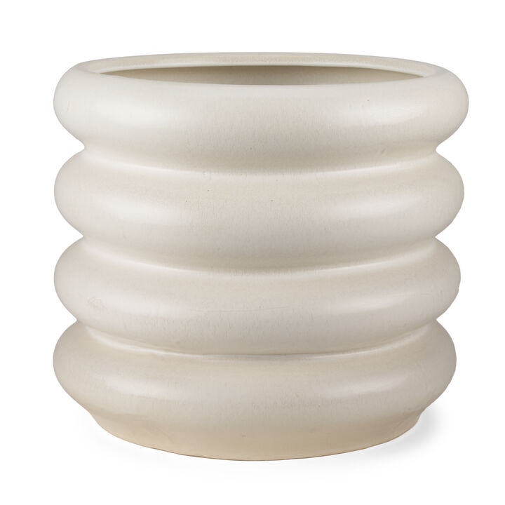 HomeRoots 14" Cream Cylinder Ceramic Table Vase