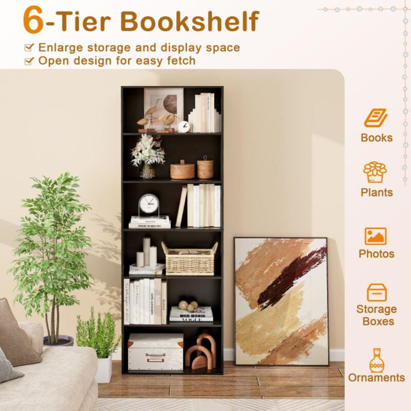 Hivvago 6-Tier Bookcase with 6 Open Shelves and Anti-Toppling Kits