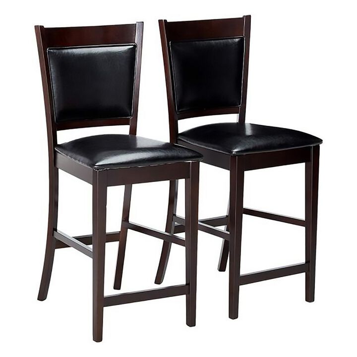 Counter Height Chair Vinyl Padded Seat & Back, Espresso  Brown, Set of 2-Benzara