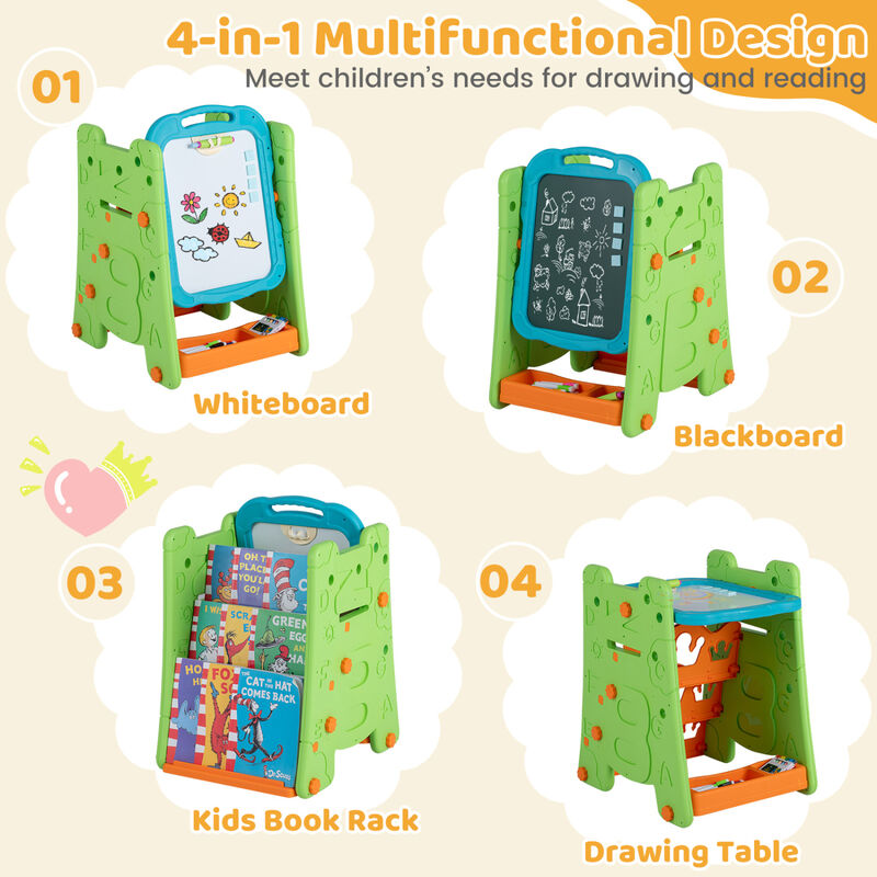 4-in-1 Kids Easel with Double-Sided Magnetic Board for Creative Activities image number 6