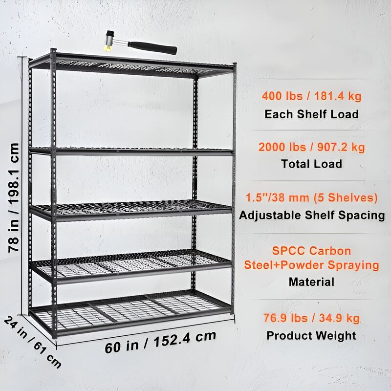 5 Tier Adjustable Metal Storage Shelves 2000 Lbs Garage Pantry Organizer image number 2