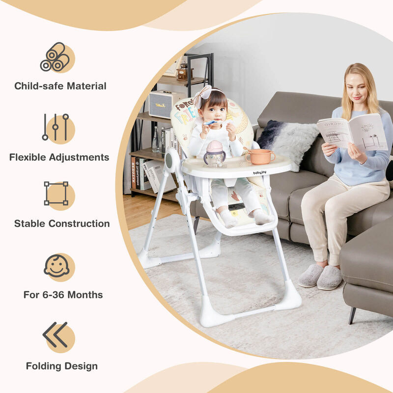 Baby High Chair Folding Feeding Chair with Multiple Recline and Height Positions