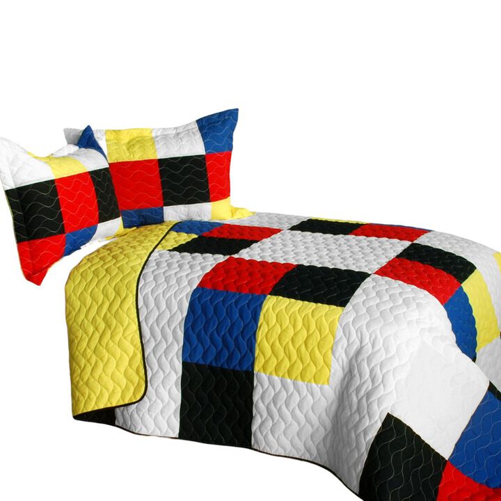 Queen Size Reversible 3 Piece Quilt Set with Vermicelli Stitch and Soft Fabric-White