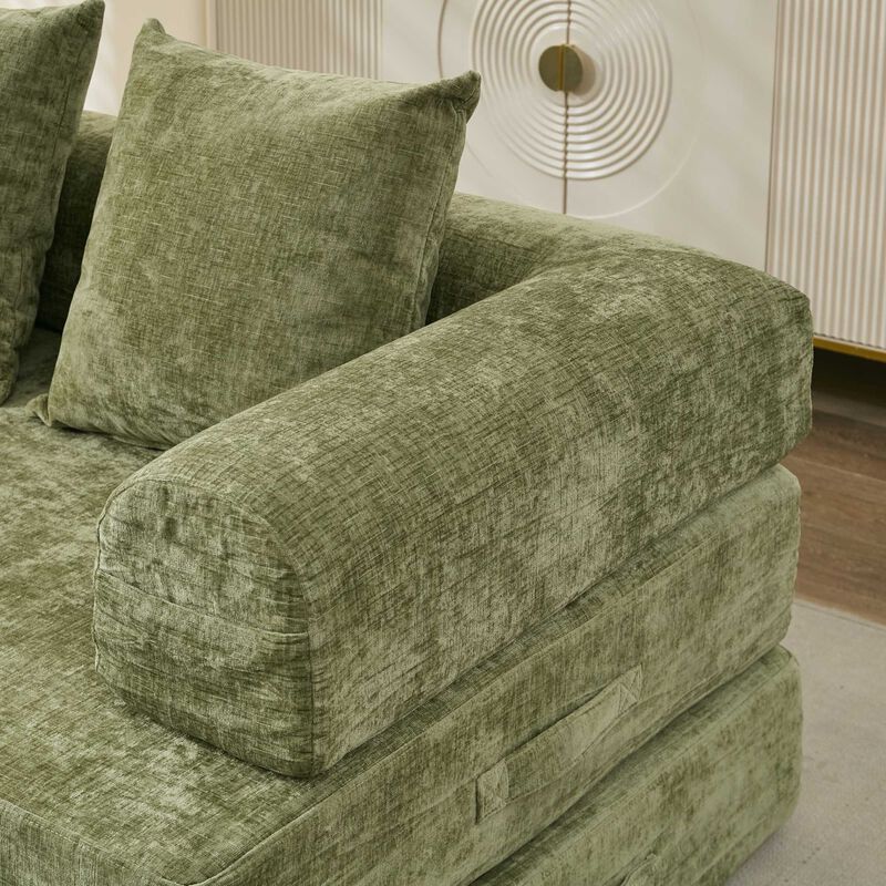 Convertible Folding Mattress Couch, Chenille Floor Sofa with Armrest, Floor Sofa Lounge Couch image number 5