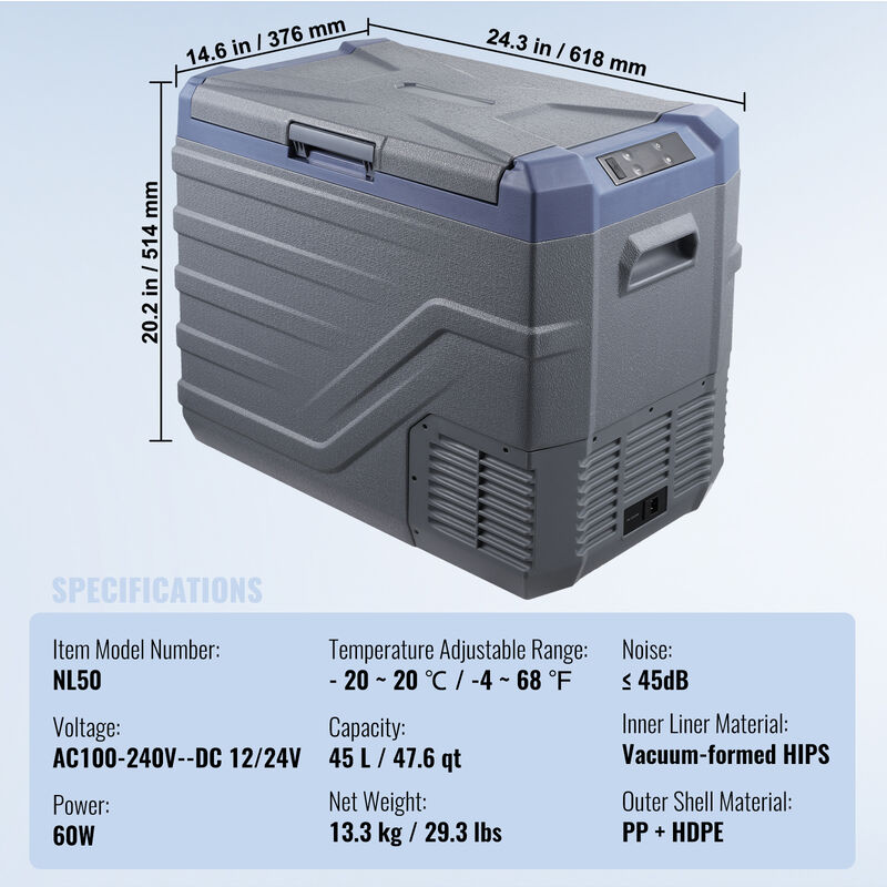 VEVOR Portable Car Refrigerator Freezer Compressor 50 L Dual Zone for Home Car image number 6