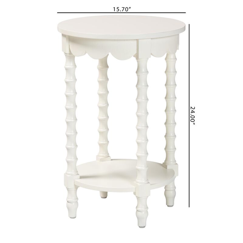 Baxton Studio Sally Round Nightstand with Bamboo Inspired Legs - Scalloped Bedroom Side Table with Open Shelf image number 7
