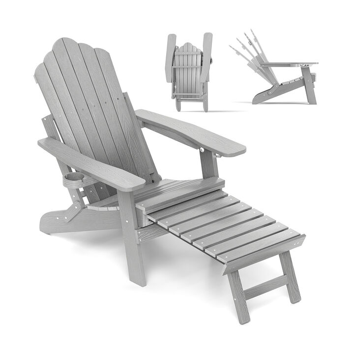 Outdoor HIPS Adirondack Chair with Footrest &ndash; All-Weather Lounge Chair for Porch or Deck