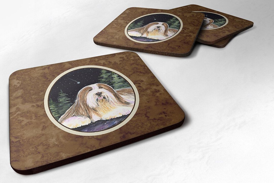 Caroline's Treasures SS8529FC Starry Night Bearded Collie Foam Coasters Set of 4 (Set of 4), 3.5 H x 3.5 W, Multicolor