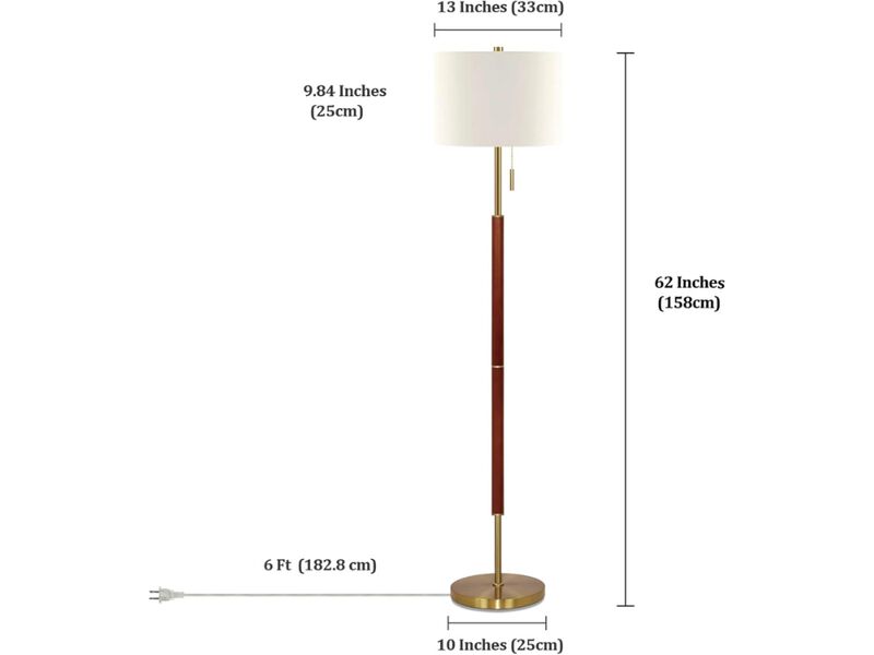 Walnut Gold Floor Lamp 62 Inch Dimmable Mid Century Standing Light LED Bulb image number 2