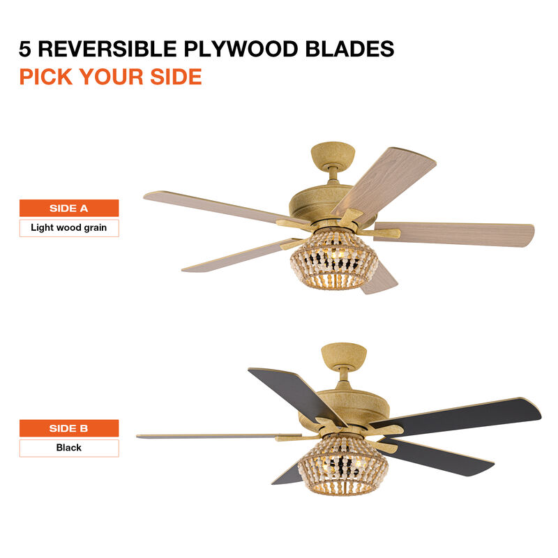 52" BohoSand Gold Cage Ceiling Fan with Remote and Light Kit