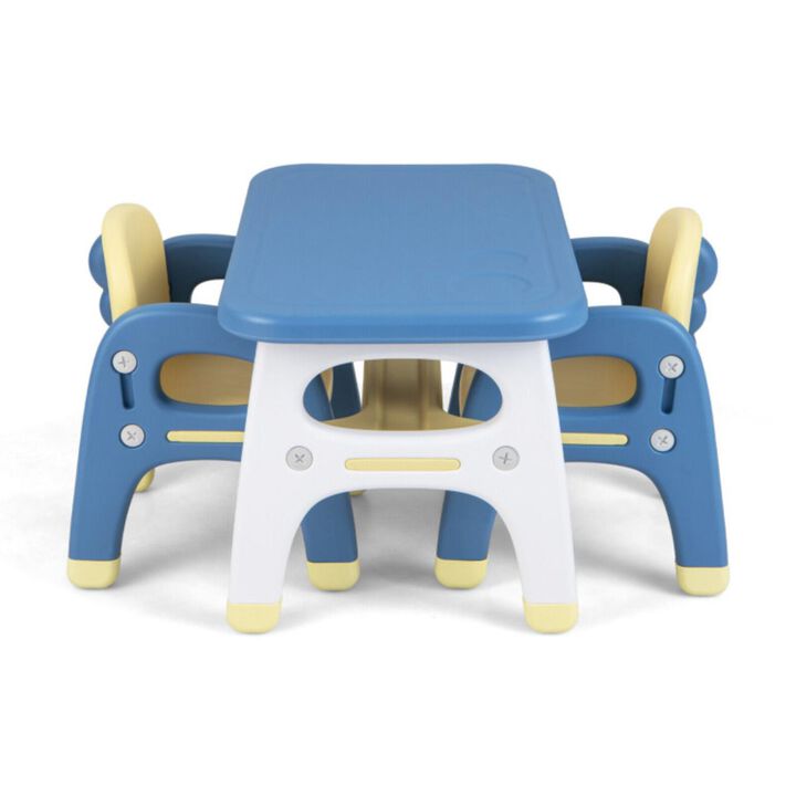 Hivvago Kids Table and 2 Chairs Set with Storage Shelf and Building Blocks