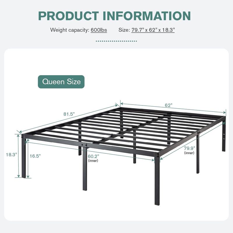 Hivvago Queen 18-inch Metal Platform Bed Frame with Under-Bed Storage Space
