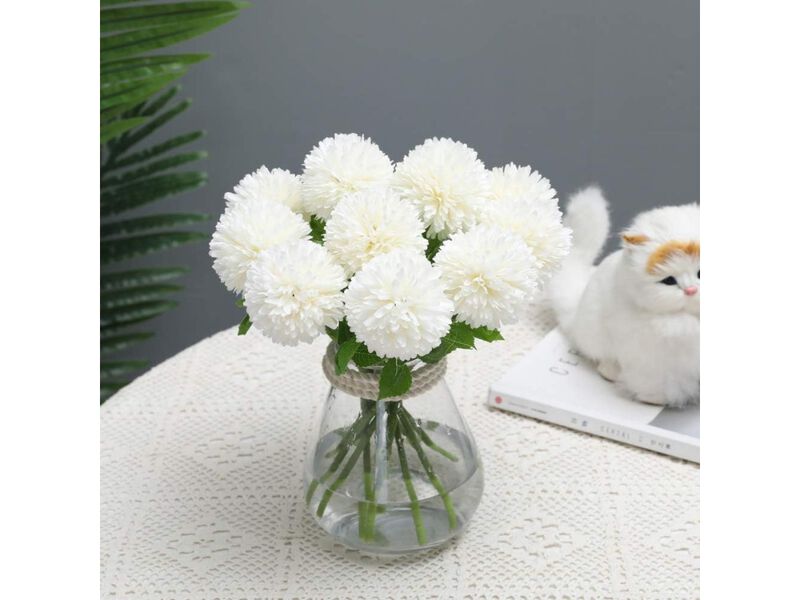12 Piece White Artificial Chrysanthemum Flower Stems Garden Porch Decor image number 1