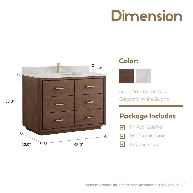 Vinnova Design Porto 48 Free-standing Single Bath Vanity in Aged Dark Brown Oak
