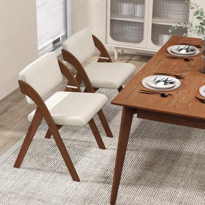 Set of 2 Folding Kitchen Dining Chairs with Rubber Wood Legs