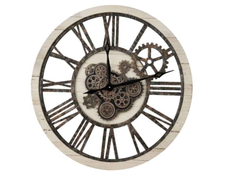 Style Silver Gray Moving Gear Vintage Wall Clock 18 Inch Wood Living Room Decor
