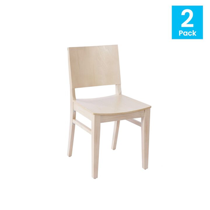 Flash Furniture 2 Pack Naples Solid Wood Dining Chairs, Curved Backrests, Antique White Finish