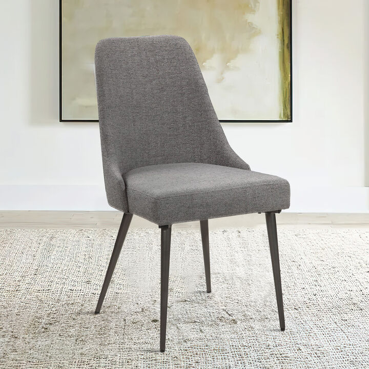 Textured Fabric Upholstered Metal Frame Dining Chair, Set of 2, Gray-Benzara