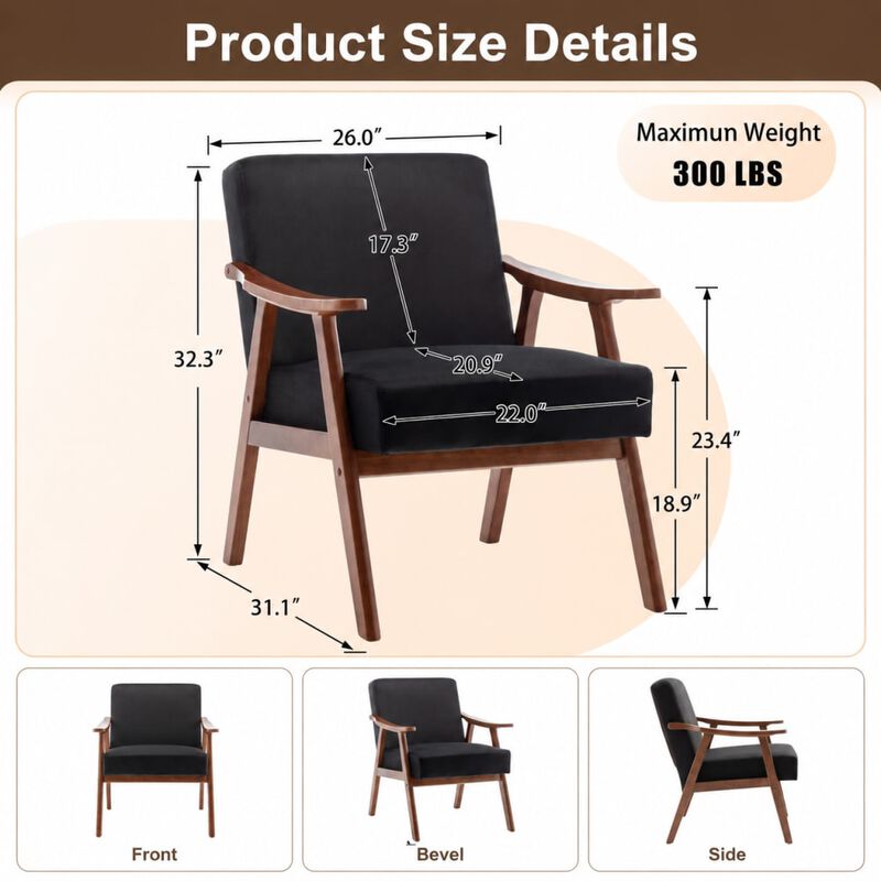 GOODSILO Mid-Century Modern Accent Chair, Wingback Lounge Chair with Thick Backrest for Living Room, Bedroom and Reading Spaces image number 1