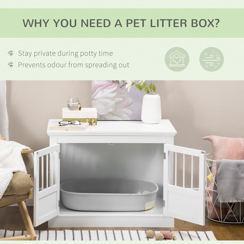 White Pet Haven: Wooden Dog Crate End Table with Triple Doors image number 5