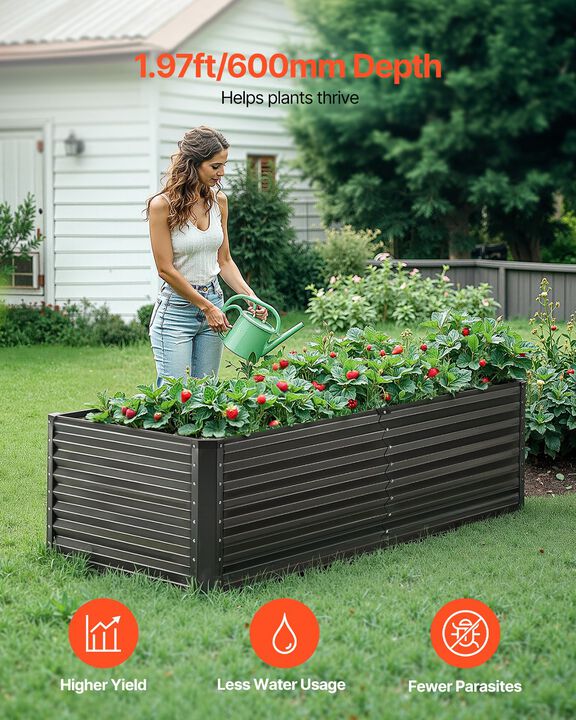 Galvanized Metal Raised Garden Bed for Outdoor Planting, Durable Planter Box