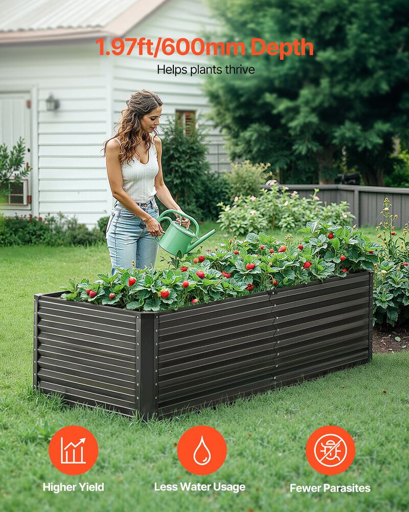 Galvanized Metal Raised Garden Bed for Outdoor Planting, Durable Planter Box
