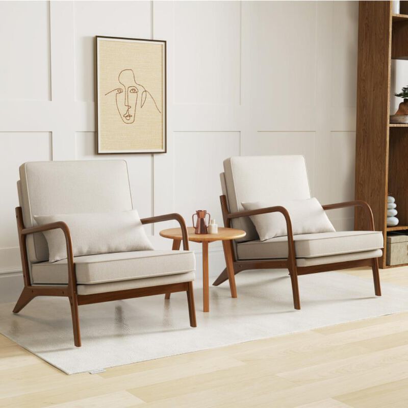 Hivvago Modern Accent Chair with Rubber Wood Armrests and Removable Back