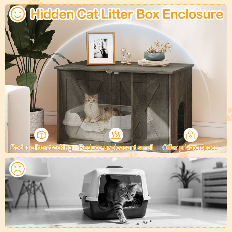 Hidden Cat Litter Box Furniture with Divider for Litter Box Enclosure-Oak image number 6