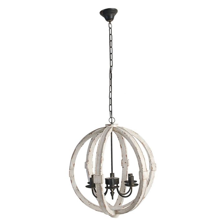 27.5" White and Black Cottage Style Distressed Finish Chandelier