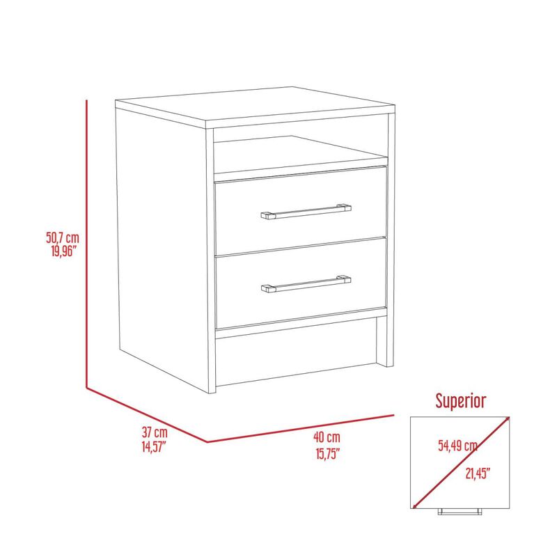 Rowley 2-Drawer 1-Shelf Rectangle Nightstand White and Light Oak