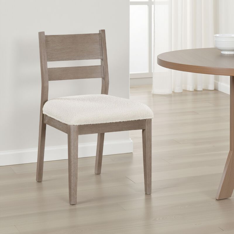 Elia Dining Side Chair Set of 2, Ladderback, Gray Wood, Cream Fabric - Benzara