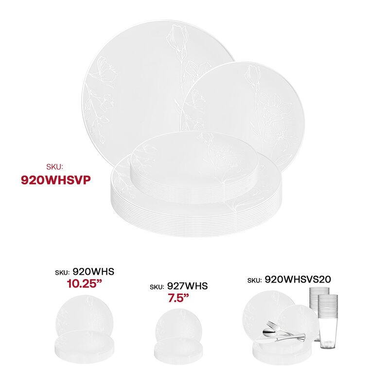 White with Silver Antique Floral Round Plastic Dinnerware Value Set (40 Sets) image number 6
