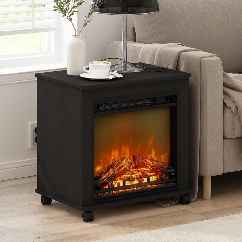 Jensen Electric Fireplace End Table with Wheels, Americano