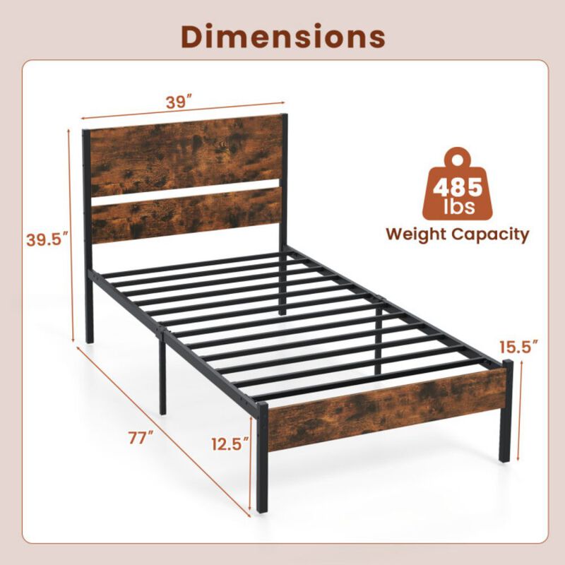 Bed Frame with Wooden Headboard and Footboard for Classic Style and Sturdy Support