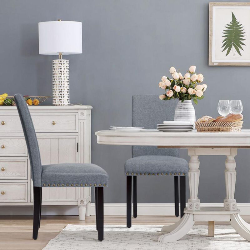 Hivvago Set of 2 Fabric Upholstered Dining Chairs with Nailhead