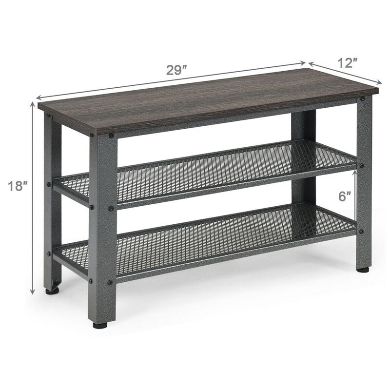 3-Tier Shoe Rack Industrial Shoe Bench with Storage Shelves