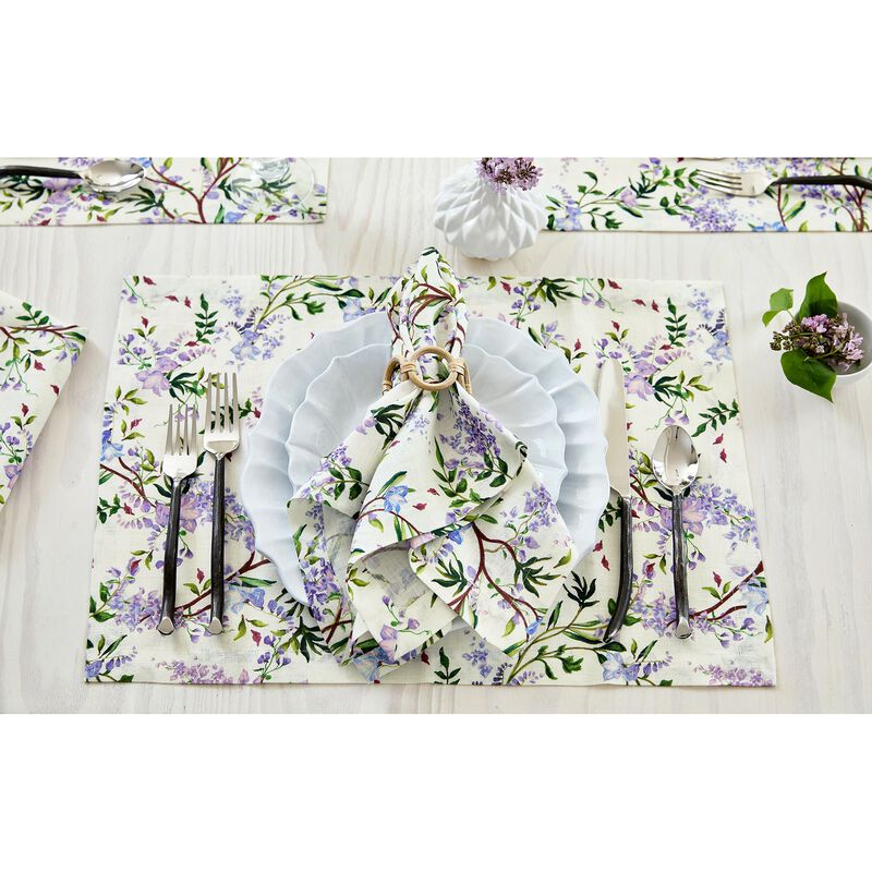 Solino Home Lilacs 100% Linen Placemats &ndash; Set of 4, 14 x 19 in, Machine Washable, Holiday and Everyday Dining