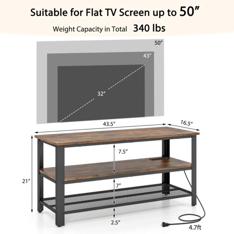 Hivvago Industrial TV Stand up to 50 Inches with Power Outlets and USB Ports
