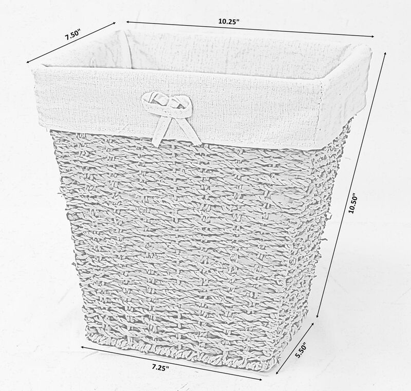 Woven Seagrass Small Waste Bin Lined with White Washable Lining