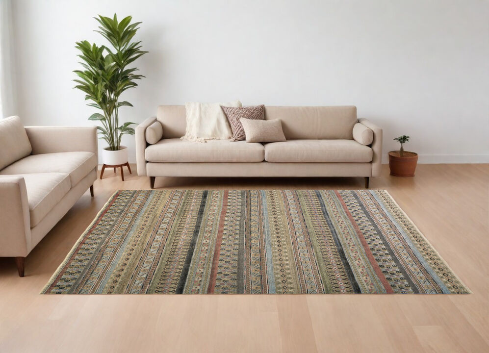 HomeRoots Striped Hand Knotted Area Rug