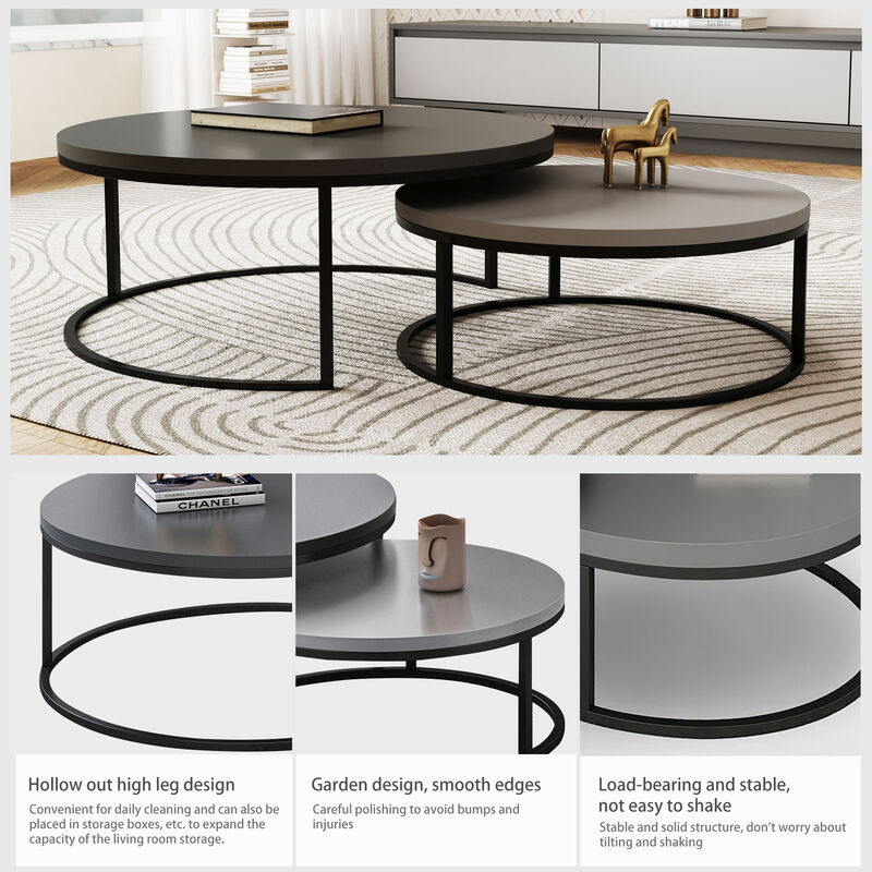 Round nesting coffee tables 2-piece