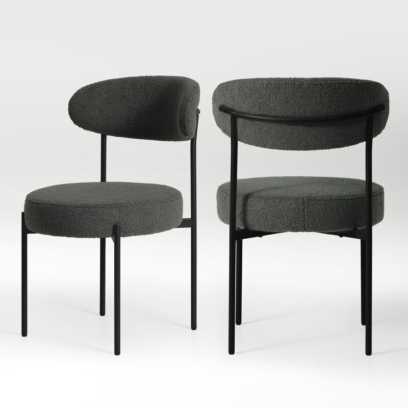 WestinTrends Mid-Century Modern Upholstered Sherpa Round Dining Chairs (Set of 2)