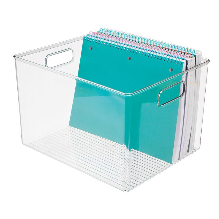 mDesign Large Plastic Office Storage Organizer Bin with Built-In Handles - Clear