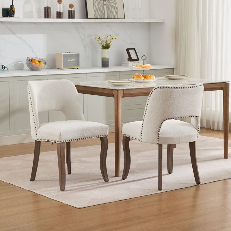 GOODSILO Modern Fabric Upholstered Dining Chairs Set of 2 with Curved Backrest and Solid Wood Legs for Comfortable Seating in Dining Spaces image number 1