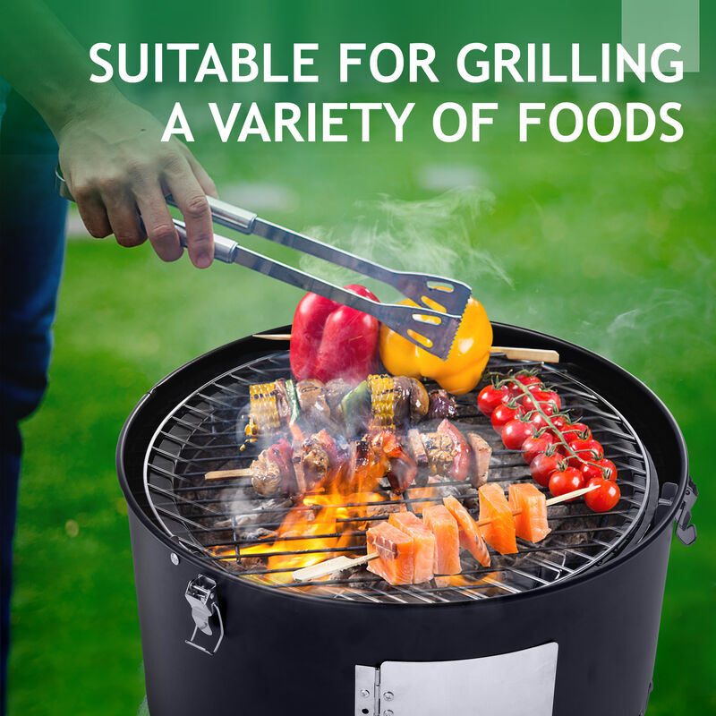 Vertical Charcoal Smoker Double-Layer Round BBQ Grill for Outdoor Cooking and Smoking