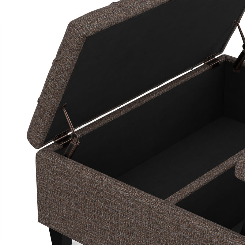 Harrison 36 inch Wide Transitional Square Coffee Table Storage Ottoman in Mink Brown Tweed Look Fabric image number 5