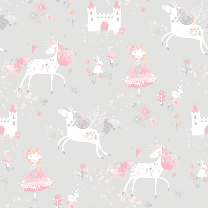 Just 4 Kids 2 Unicorns and Princesses Silver Grey Wallpaper G56525
