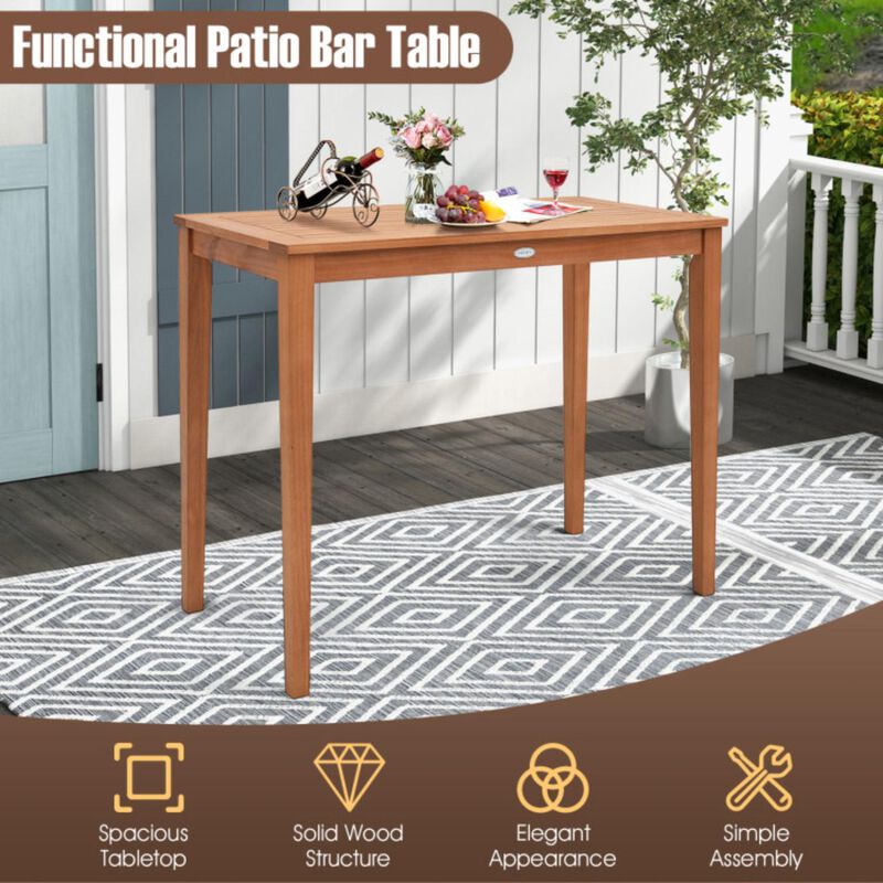 Hivvago 48 Inch x 24 Inch Rectangular Outdoor Eucalyptus Wood Bar Table for 4 People